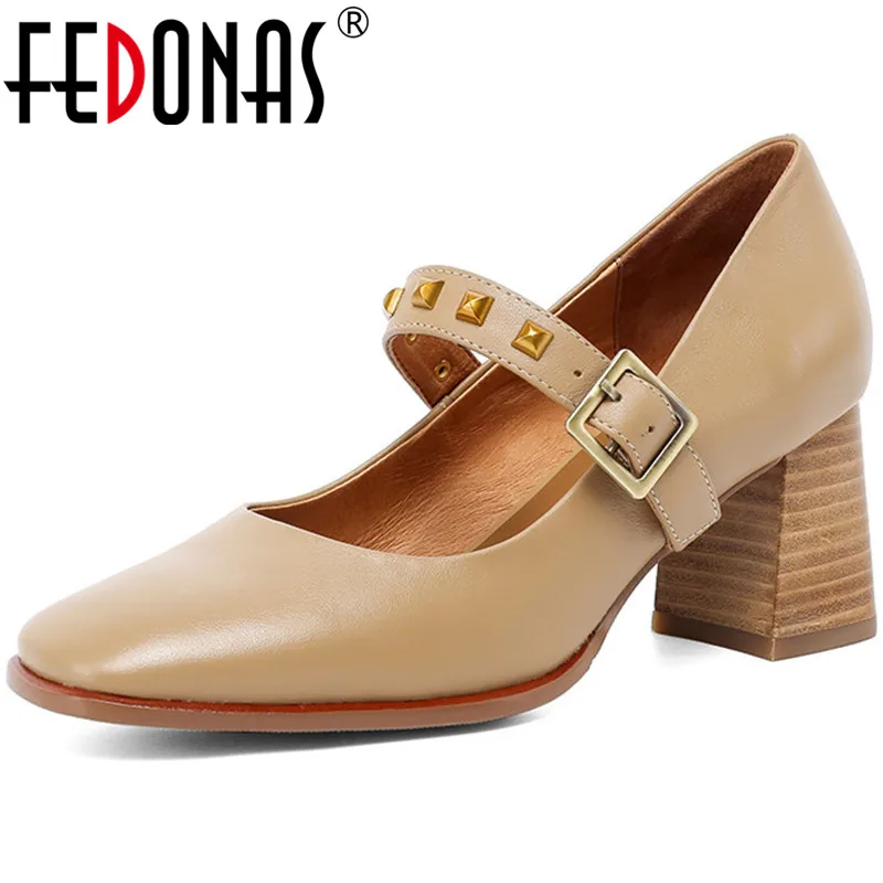 

Женские туфли-лодочки Mary Jane на высоком каблуке FEDONAS Vinatge, классические офисные туфли из натуральной кожи