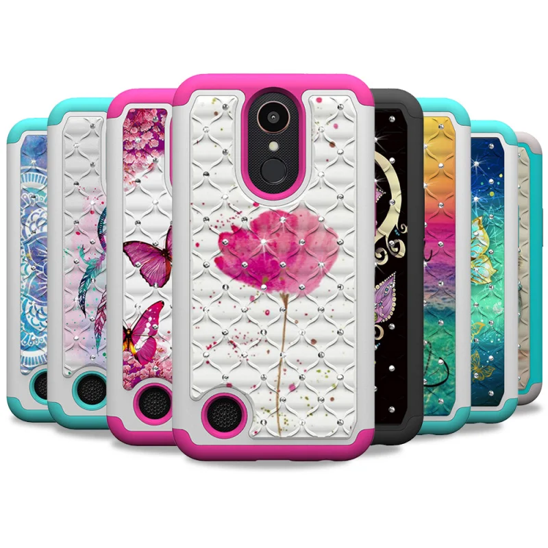 Case for LG K10 2017 Bling Diamond Patterned Dual Layer PC Silicone Hybrid Capa Cover K20 Plus Accessories |