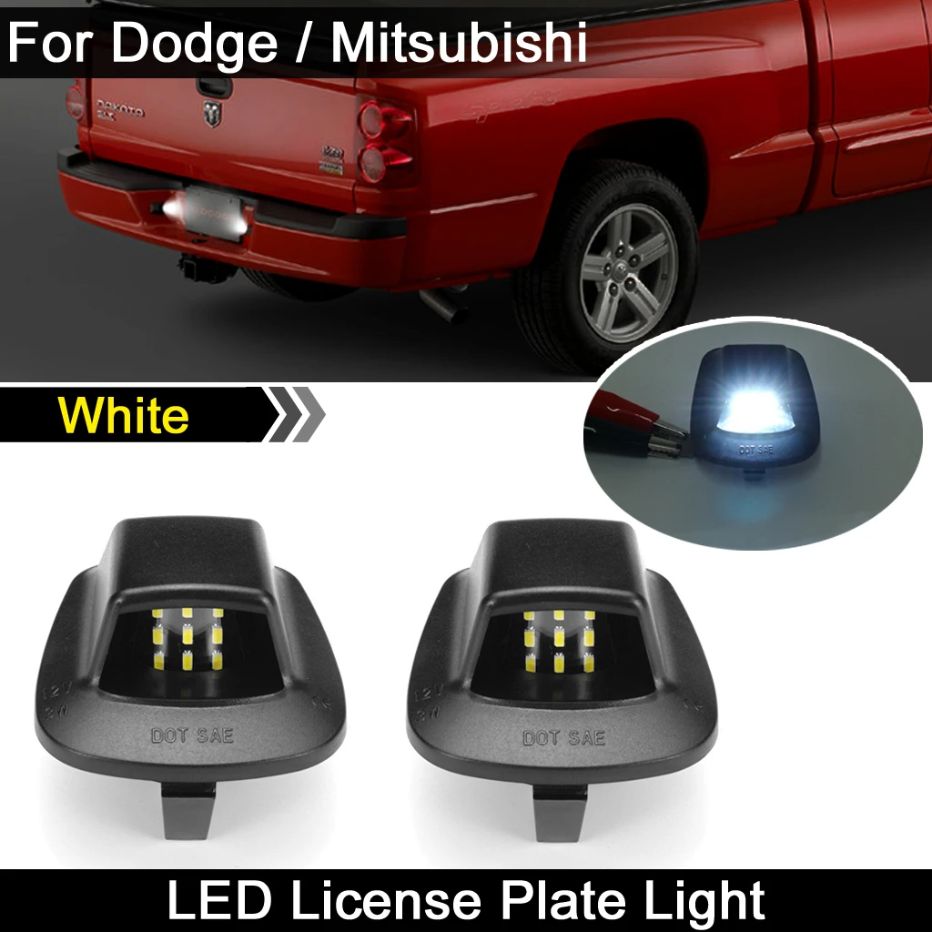 

2Pcs For Dodge Dakota 1997-2010 For Mitsubishi Raider 2006-2009 White LED License Plate Light Number Plate Lamp