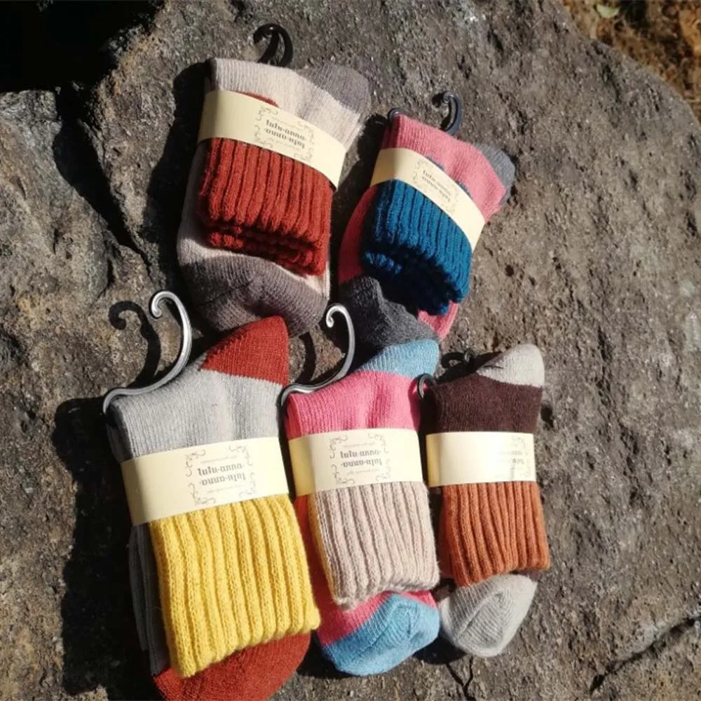 Ретро утолщенные женские носки зимние теплые кроличья шерсть смешанные