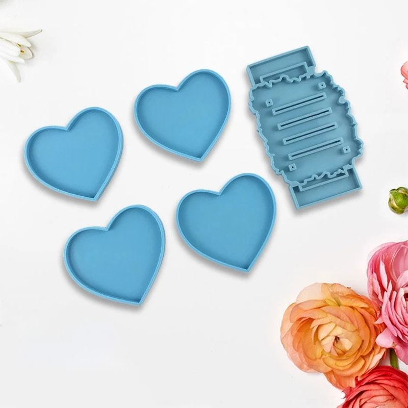 

5 Pcs/Set Love Heart Coaster Epoxy Resin Mold Cup Mat Casting Silicone Mould DIY Crafts Jewelry Placement Plate Mold B36D