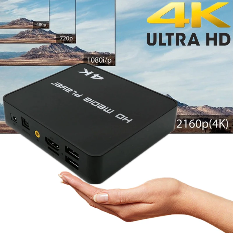 4K@60hz FULL HD Multimedia Player HDD/USB Drive/TF Card with HDMI/AV Out for HDTV/PPT MKV AVI MP4 H.265