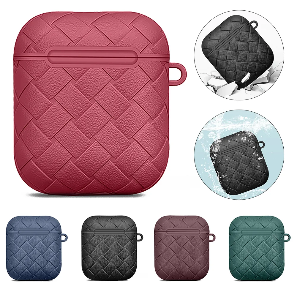 

Earphones Cases For Apple Airpods 1 2 Woven Pattern Protective Wireless Bluetooth Earphone Headset Shell For Air Pods 2 1 Sleeve