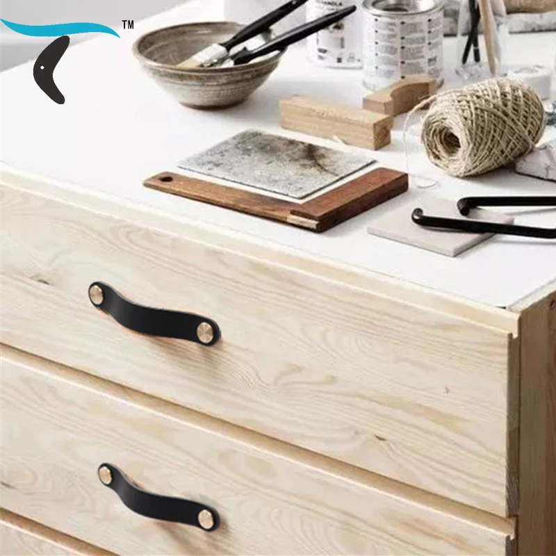 Утолщенная качественная кожаная ручка для мебели кабинета обувного шкафа комода