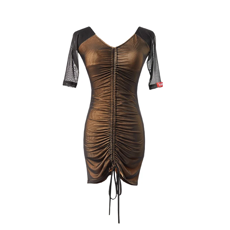 

2020 New Latin Dance Dress Female Sexy Backless Short Sleeve Mini Dresses For Women'S Latino Performance Dance Clothes DWY4612