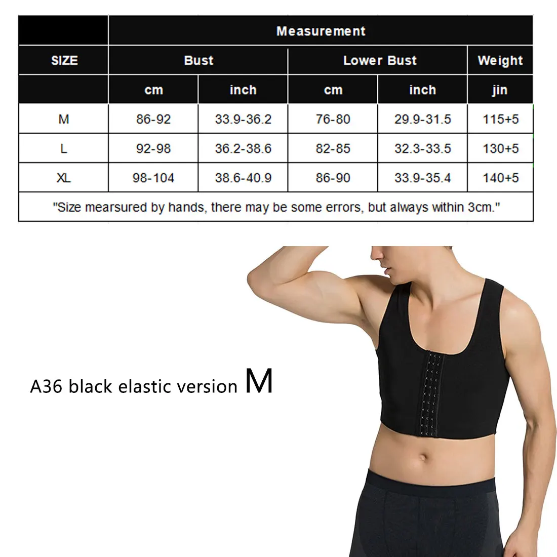 A36 black elastic Мужской шейпер для ГИНЕКОМАСТИИ, компрессионный корсет для коррекции осанки, нижнее белье без рукавов - Цвет: A36 black elastic