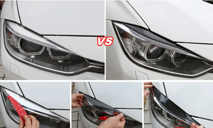 

Accessories For BMW 3 Series F30 320i 325i Carbon Fiber Car Front Headlight Eyebrow Eyelids Cover Decoration Trim Strips Sticker