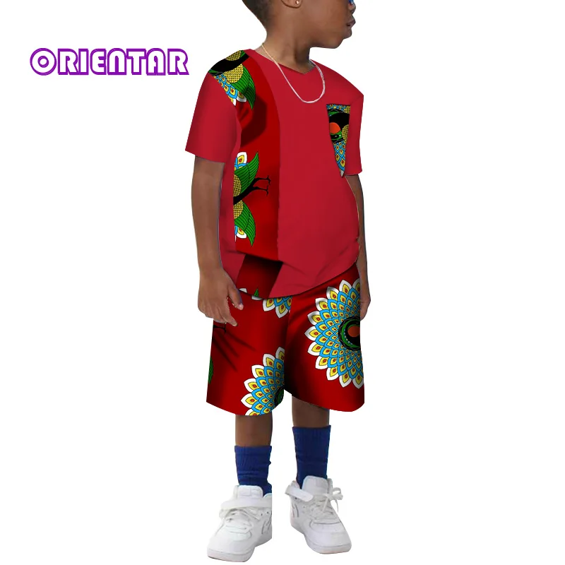 Комплект детской африканской одежды из 2 предметов хлопковая рубашка с коротким