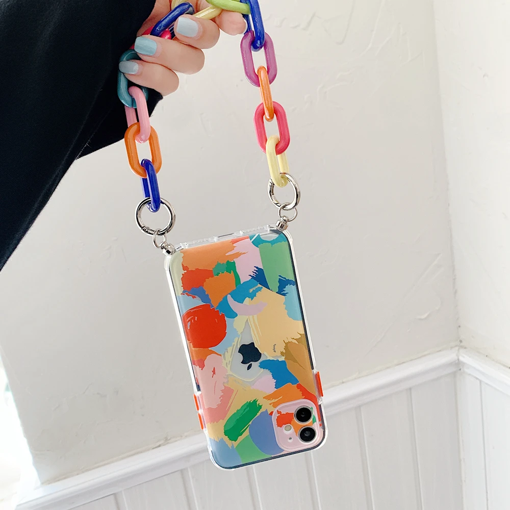 

Graffiti Bracelet Phone Cases for iphone 11 12 pro max X XS XR 7 8 Plus SE 2020 12 mini Colorful Chain Soft Back Cover