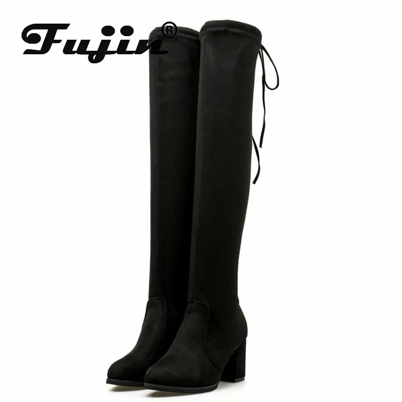 Fujin/женские зимние сапоги с острым носком Прямая поставка Модные женские выше
