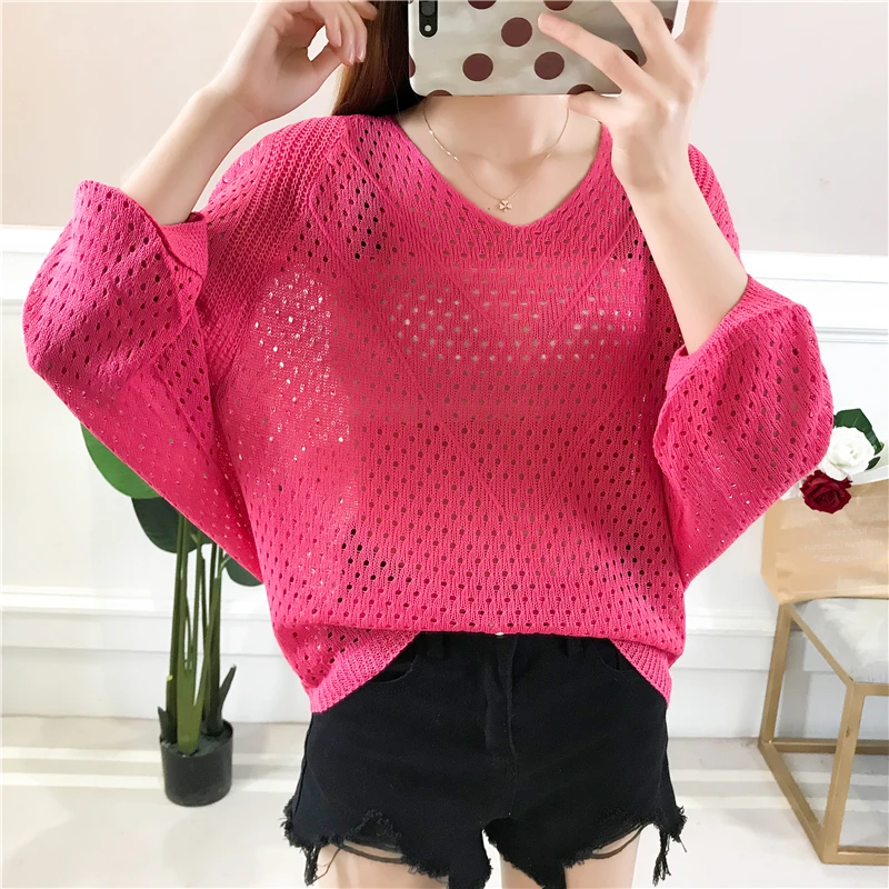 Сексуальный женский вязаный пуловер сетчатый свитер весенний модный топ