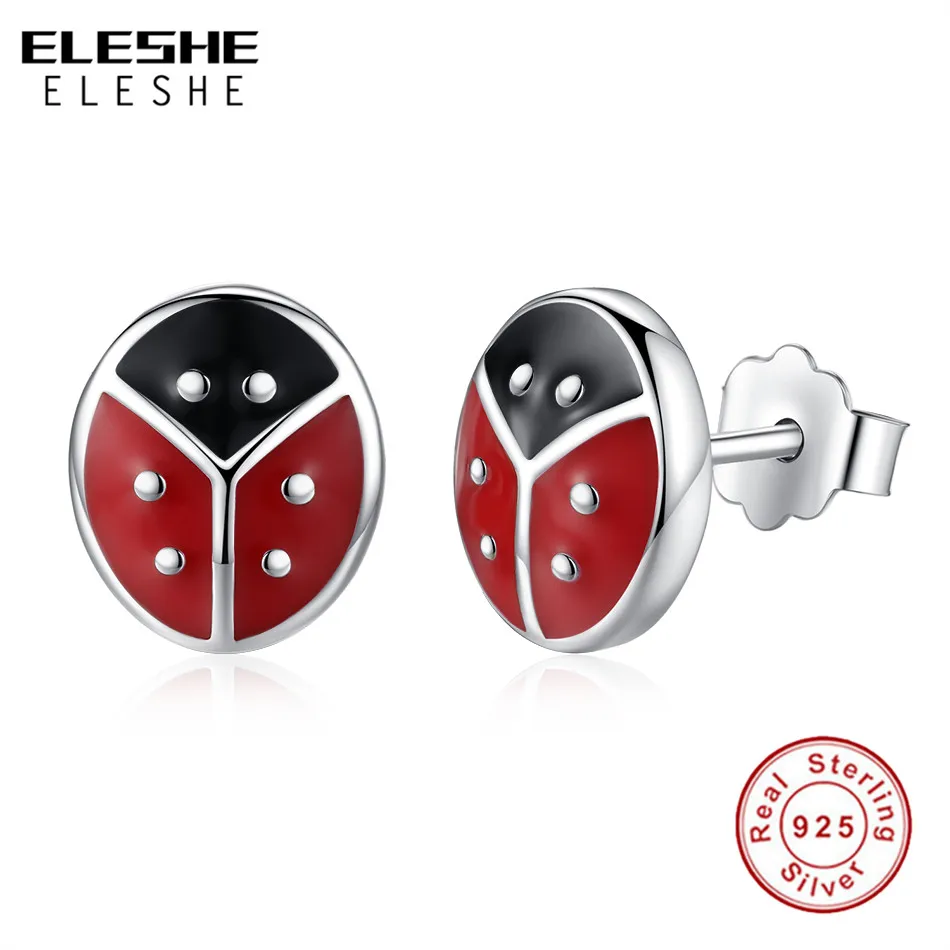 Серьги-гвоздики из стерлингового серебра 925 пробы с божьей коровкой Пчелой