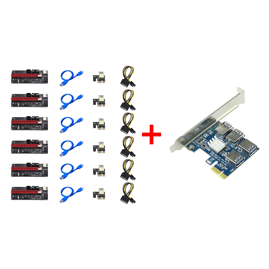 

1Set PCIE PCI-E PCI Express Riser Card 1x to 16x 1 to 4 USB 3.0 Slot Multiplier Hub Adapter For Bitcoin Mining Miner BTC Devices