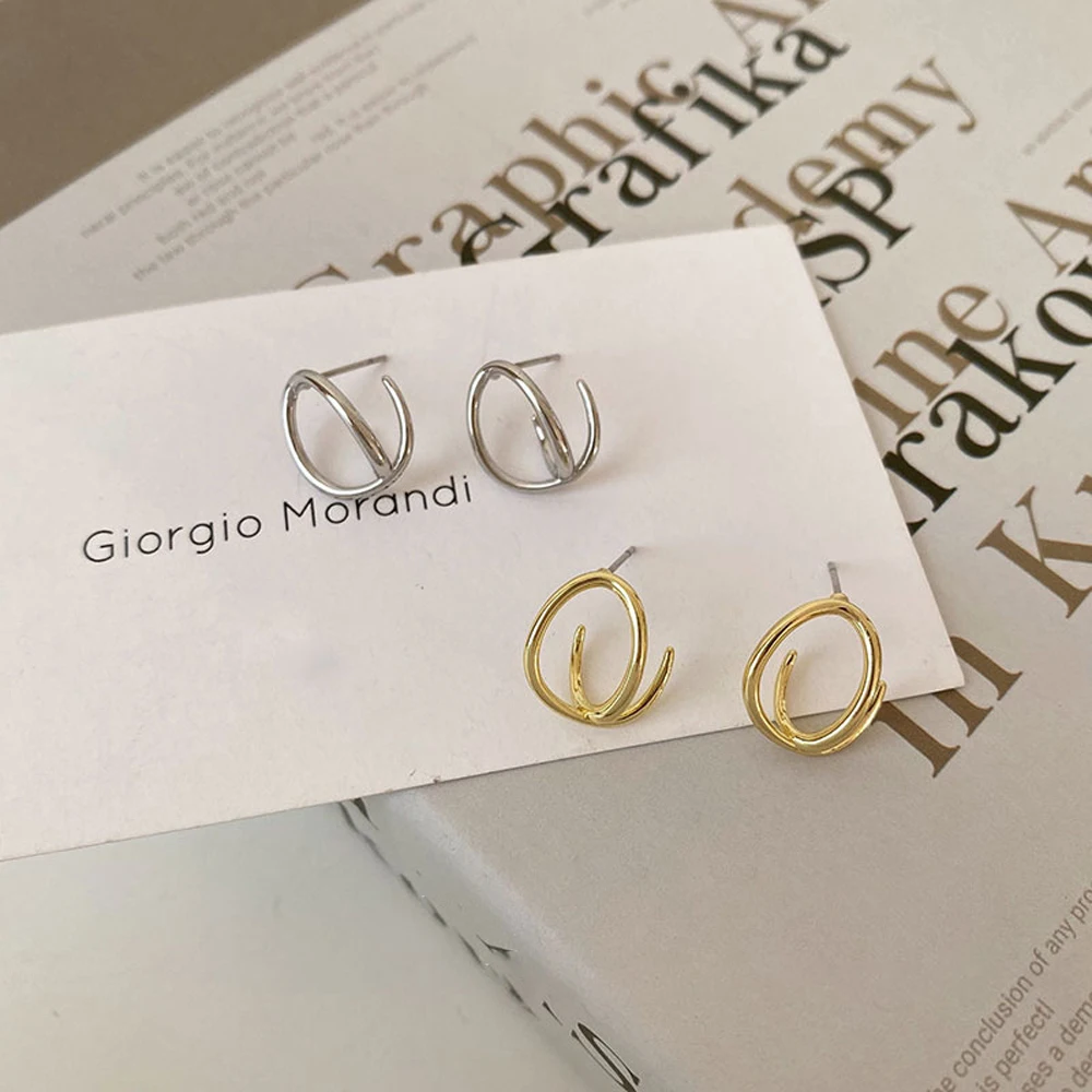 

Han Guodong Door Elliptical Cross Earrings Female 2021 New Tide Web Celebrity Personality Contracted Small Stud earrings