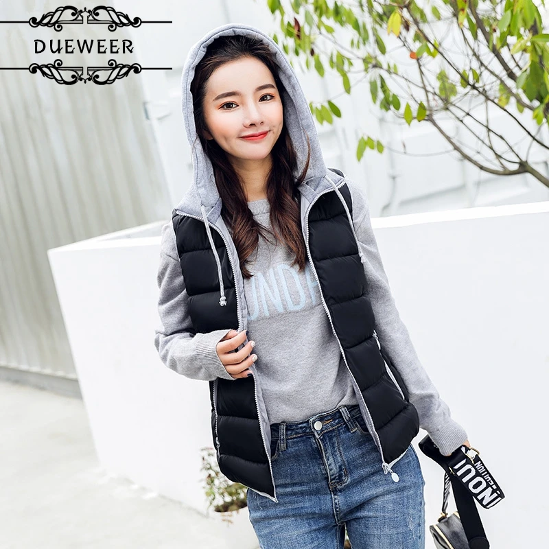 

DUEWEER Waistcoats Vests Women Hooded Cotton Sleeveless Waistcoat Vest Large Size Trendy All-match Zippers Leisure