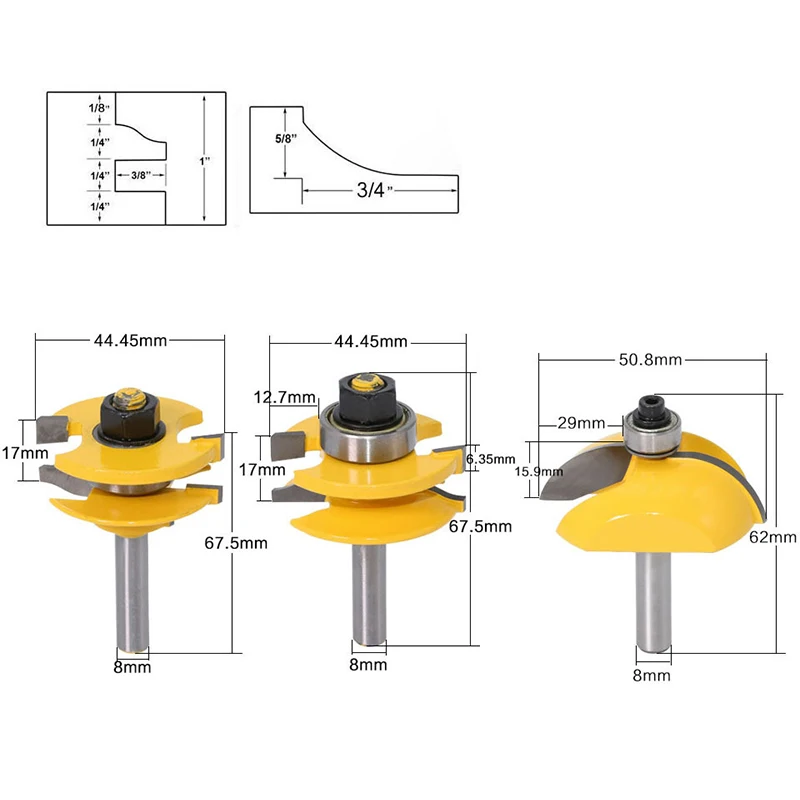 

8mm Shank high quality Raised Panel Cabinet Door Router Bit Set - 3 Bit Ogee Woodworking cutter woodworking router bits