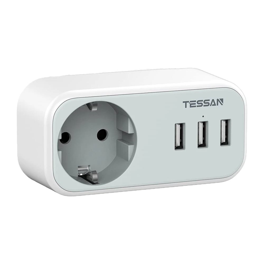 

TESSAN 329-DE 4 in 1 USB Socket Adapter with 1 Outlet and 3 USB Charging Ports with Overload Protection for Smartphone, Tablet