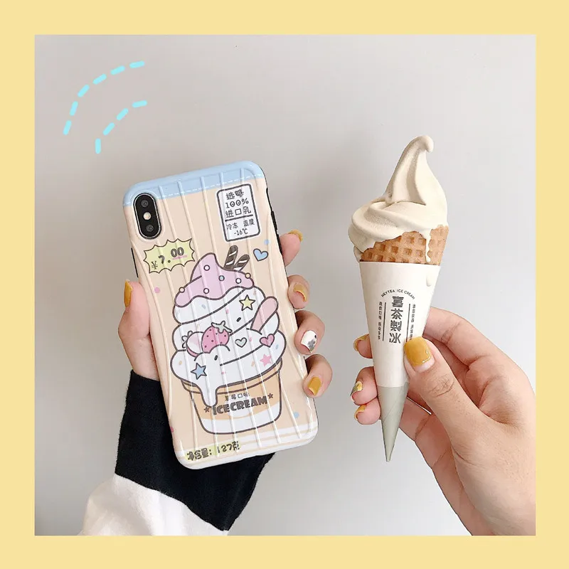 Japanese Summer candy pink ice cream kawaii girls Phone case For coque iPhone 7 6 6s 8 Plus X XR XS Max silicone soft cover |