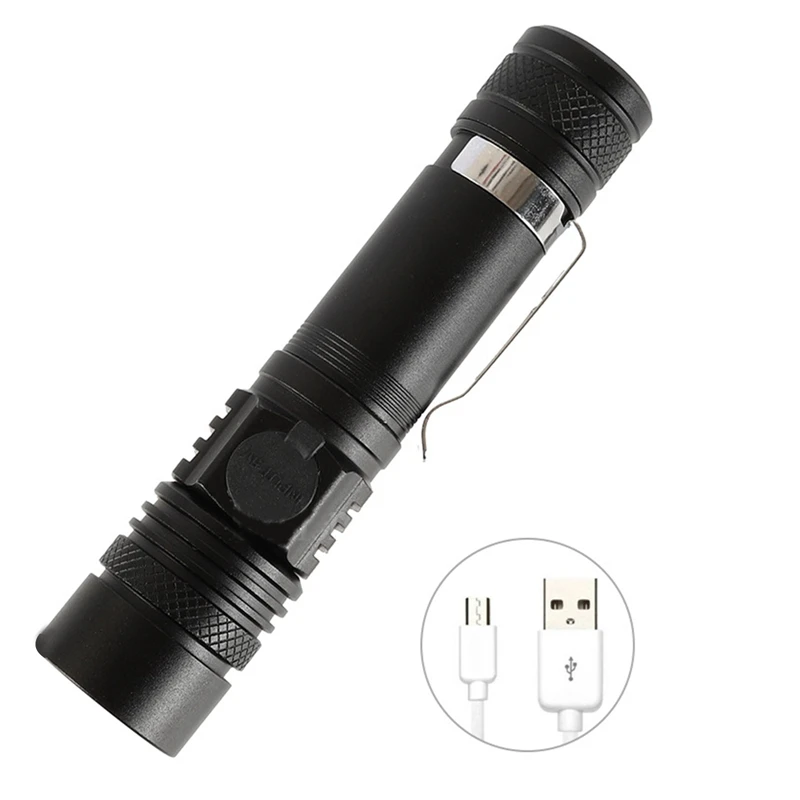 

Rechargeable LED Flashlight USB Torch Light Bright Waterproof Zoom Hand Lamp Mini Illumination Flashlight for Hiking Camping