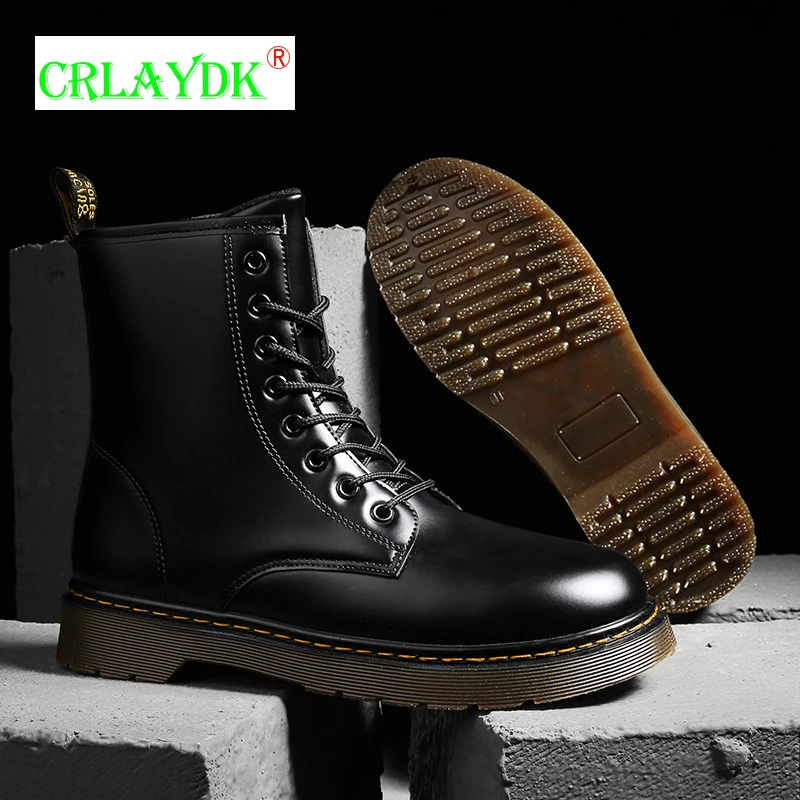 

CRLAYDK Men's Fashion Leather 8-Eye Boots Motorcycle Ankle Waterproof Casual Business Formal Shoes Work Combat Lace Up Booties