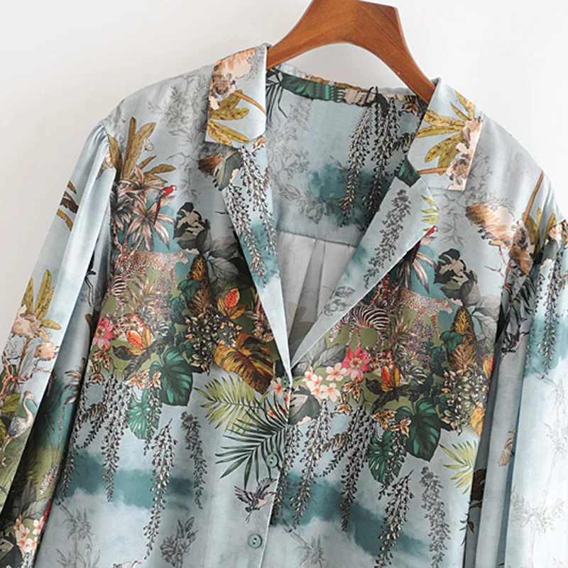 Блузка Aachoae Женская атласная с цветочным принтом повседневный Свободный Топ