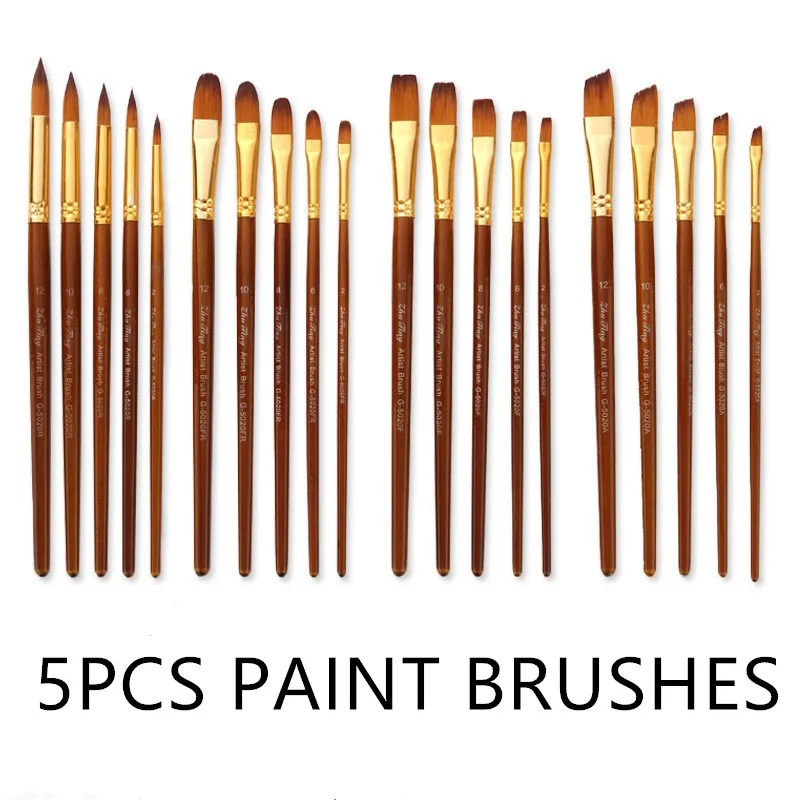 5 шт./компл. Краски кисти набор нейлоновых волосяных ing кисточки короткая штанга акриловая кисть для масляных