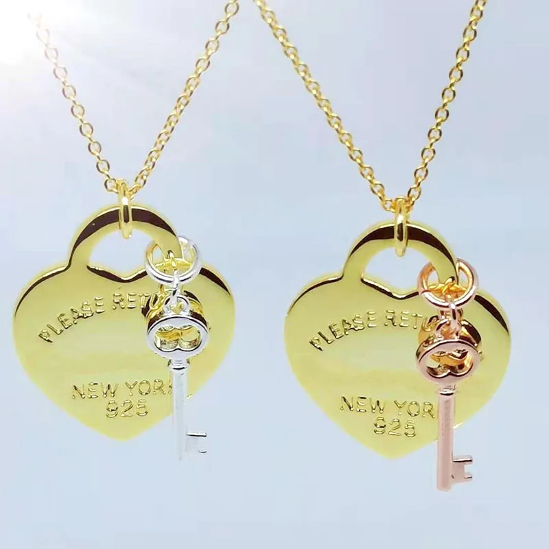 

Women's classic fashion heart brand, key pendant necklace original luxury brand high-quality jewelry logo Valentine's day gift