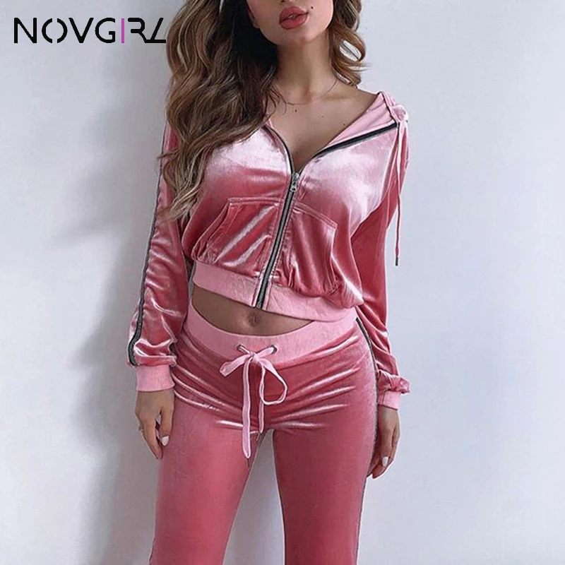 Novgirl/осенний Женский бархатный комплект из двух предметов полосатые топы с
