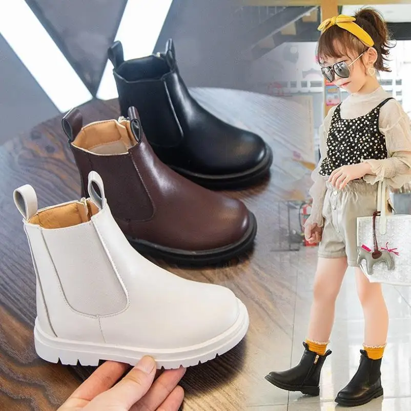 Kids Leather Chelsea Boots Waterproof Children Sneakers Gray Black For Baby Girls Boys Shoes School Party | Мать и ребенок