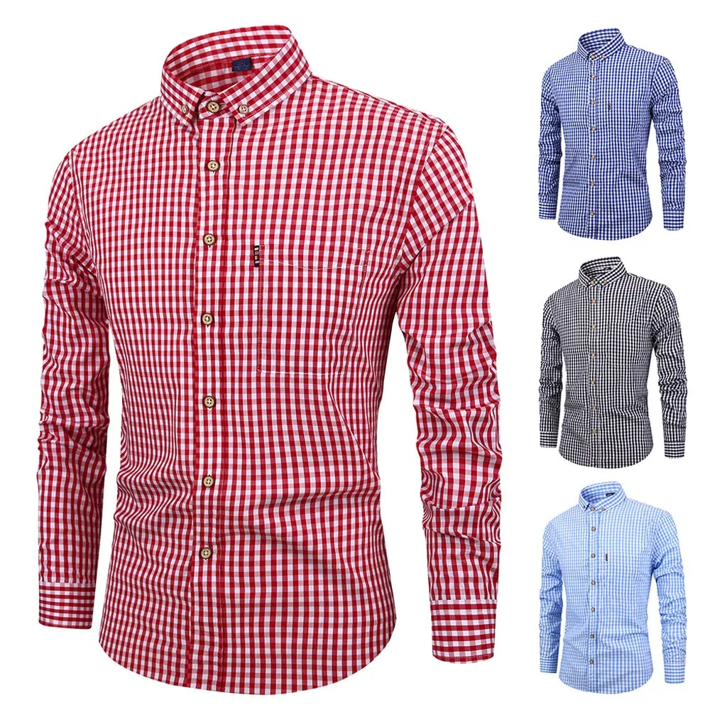 Camisa Masculina мужская рубашка с длинным рукавом и отложным воротником, Повседневная рубашка с рисунком в клетку, модная мужская Повседневная Базовая рубашка