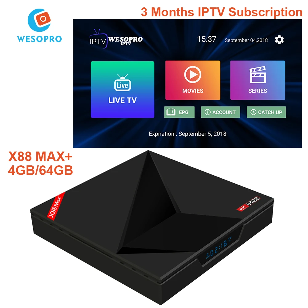 X88 MAX Plus 4 Гб ОЗУ 64 Гб ПЗУ M3U Android 9,0 tv Box с Франция, Италия США Великобритания немецкий Испания голландский Швеция взрослый IP tv подписка