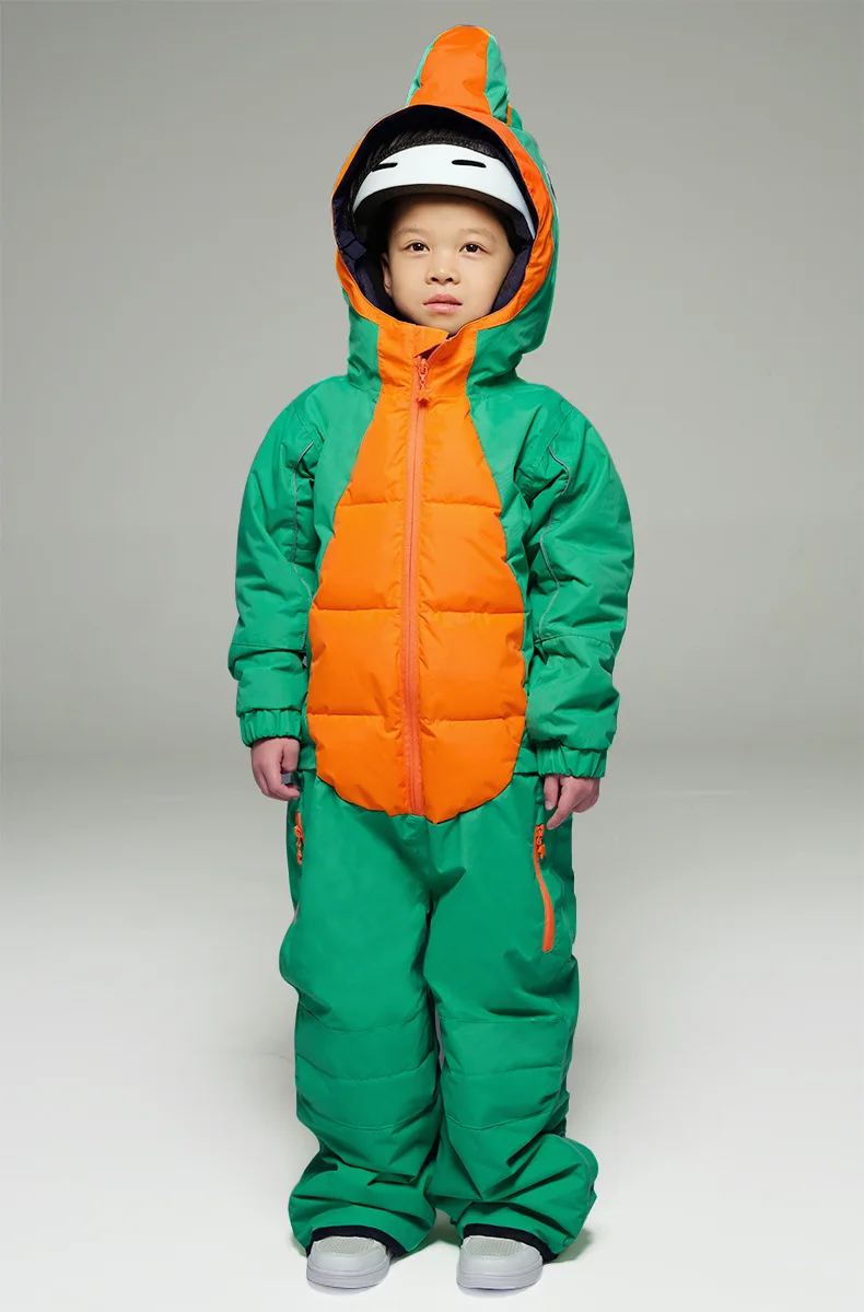 Children Cartoon Ski Suit Splittable for Men And Women Baby Thick Wind-Resistant Waterproof One-Piece Set Dinosaur | Спорт и