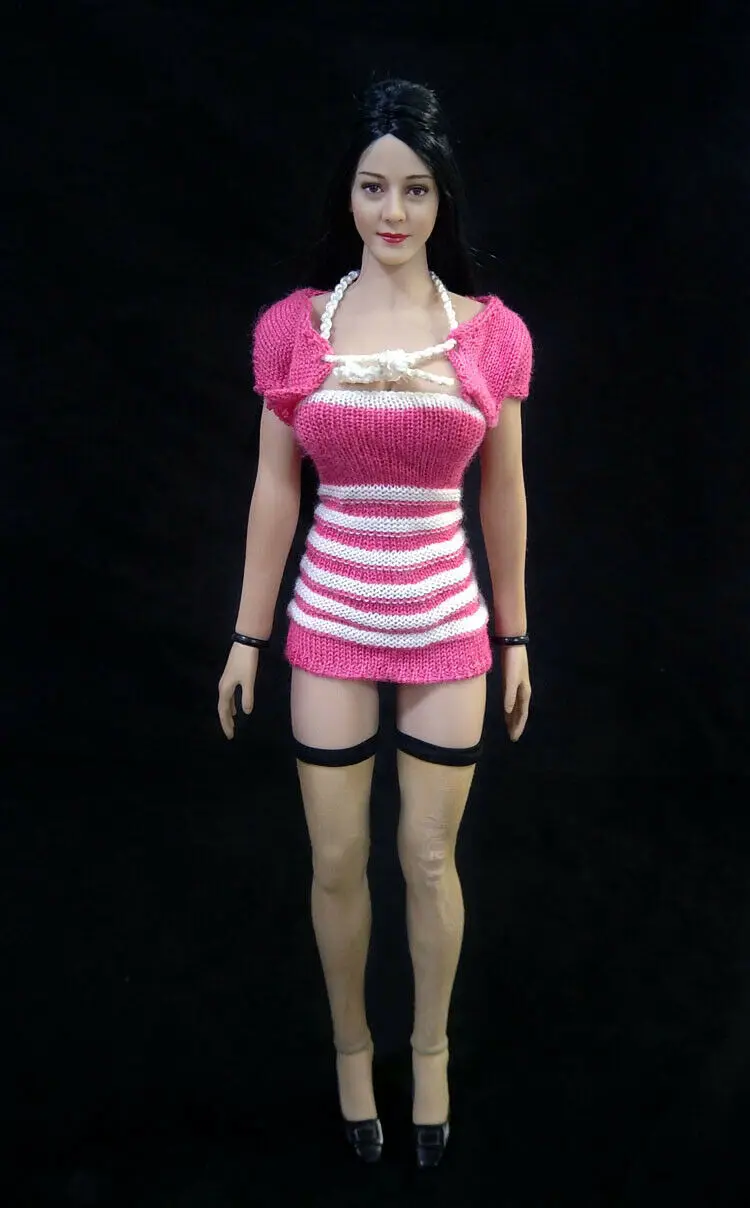 

1/6 Scale Female Soldier Clothes Pink Dress Shawl Office Lady Suit Fit For 12inches Figure Action Big Breast Model Accessory