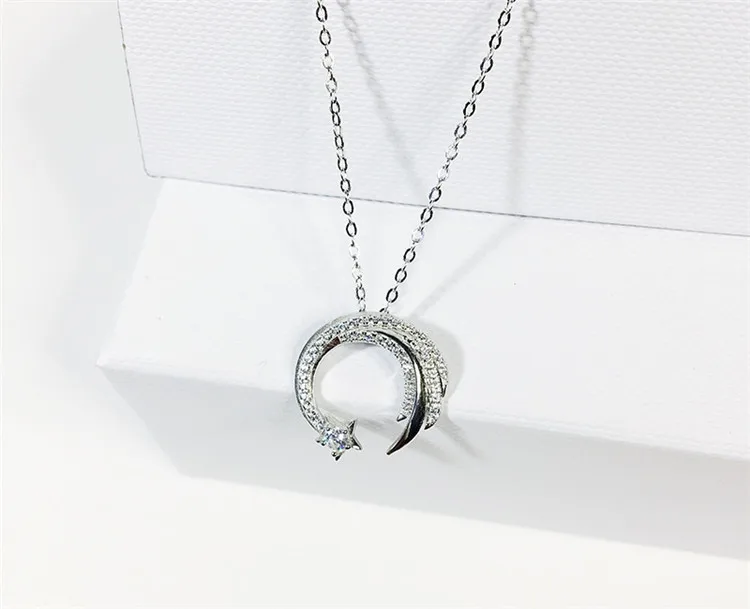 Moon Star ожерелье из стерлингового серебра 925 пробы, метеор, сад, скольжение, падающий Метеор, микро-инкрустированная Цепочка-ключица, темперамент, Женское Ожерелье
