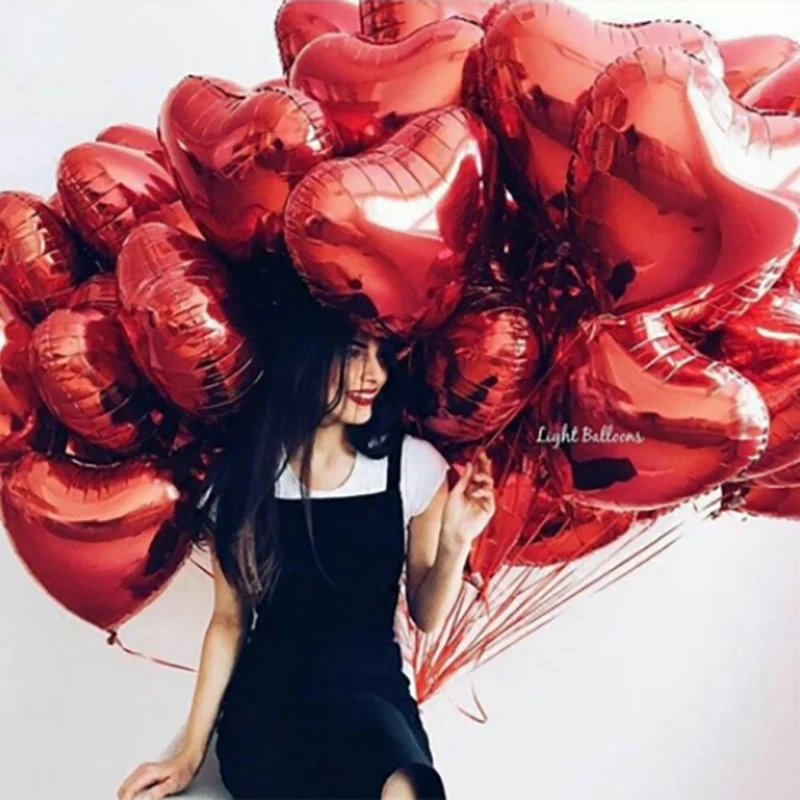 5 шт. 18 дюймовые воздушные шары из фольги с красным сердечком и гелием для свадьбы