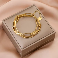 sipengjel fashion stainless steel metal thick chain adjustable bracelets for women ladies gold color bracelets on hand jewelry