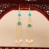 pearls earrings jewelry korean fashion earrings for women long dangle earrings with blue stone luxury designer earrings gift