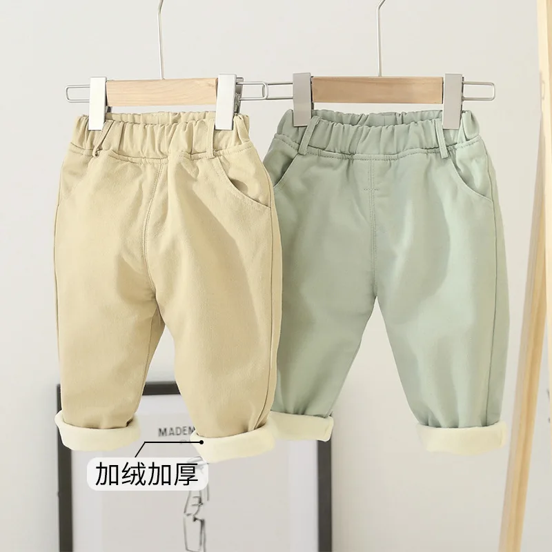 Хлопковые Теплые повседневные штаны для маленьких мальчиков и девочек зимние