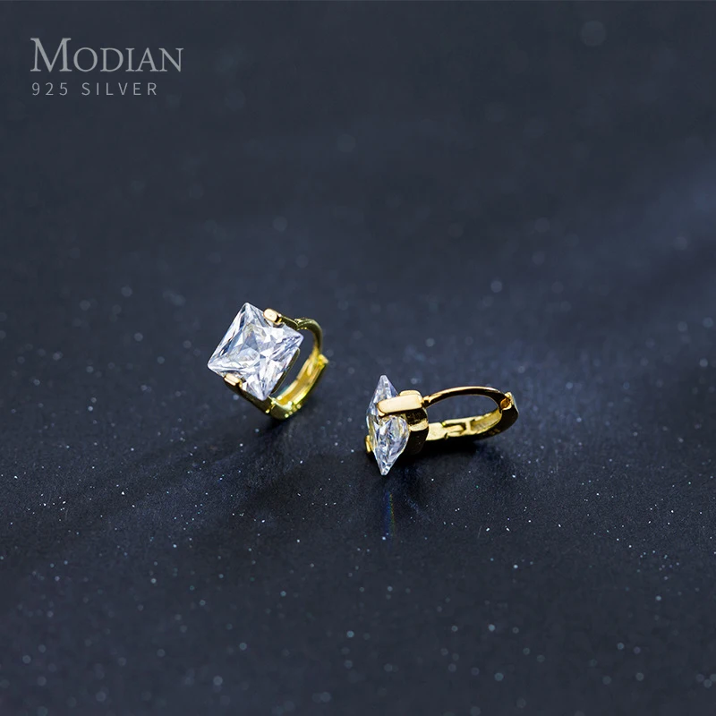 

Modian Tiny Square CZ Gold Color Hoop Earrings for Women 925 Sterling Silver Small Ear Hoops Female Fashion Jewelry Bijoux