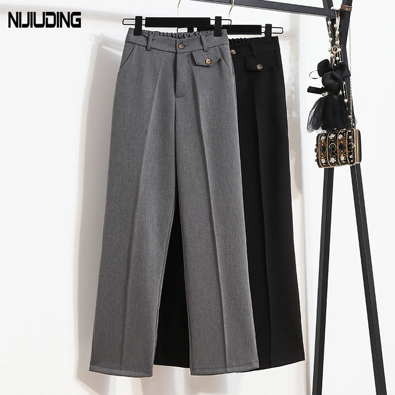 

Autumn High Waist Wide Leg Pant Women Loose Elasitc Waist Suits Pant Female Size S-5XL Floor-Length Long Trousers Pantlaton