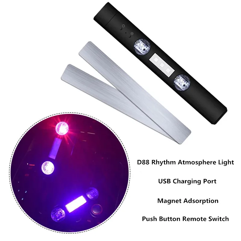 

Car Atmosphere Lights 5 Modes Ambient Lamp with Remote Multi-color Portable 5V Decorative Light for Auto Home USB Rechargeable