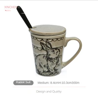 personality coffee ceramic cup mug lid spoon hand painted animal pattern home breakfast cup brown bear squirrel tazas de cafe