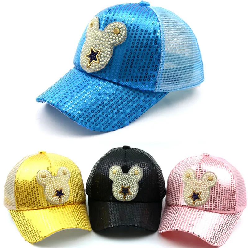 

Fashion Summer Kids Mesh Visor Peaked Baseball Sun Hat Cap Pearl Crystal Sequins Outdoor Breathable Children Hat for Boys Girls