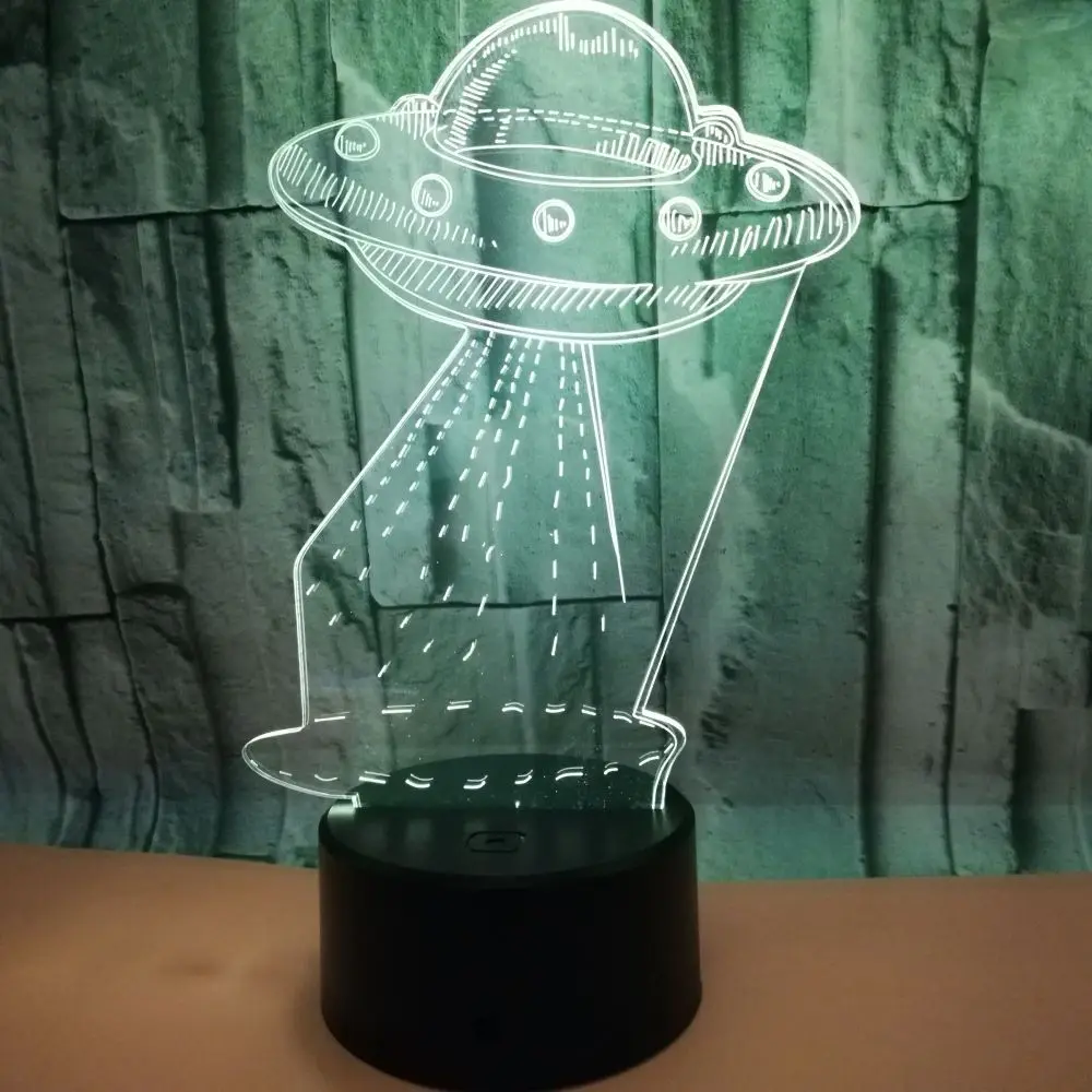 Фото Вселенная летающая тарелка НЛО 3D лампа Illsuion Ночной светильник LED многоцветная