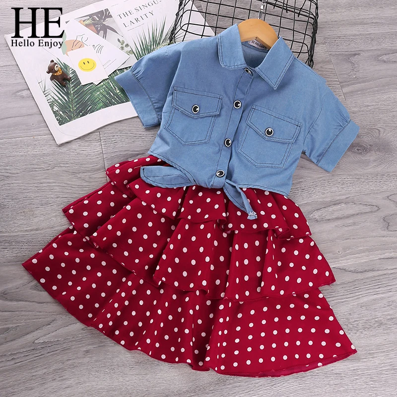 

HE Hello Enjoy Girls Red Dresses 2022 Summer Teenagers Dot Sling Elegant Female Children Cake Dress Girls Clothing 4 6 8 12 Year