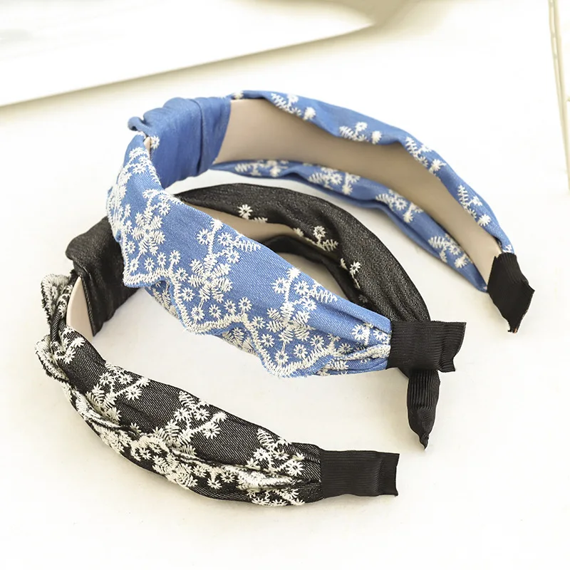 Ободок для волос женский с вышивкой в виде снежинок элегантный обруч перехлёстом