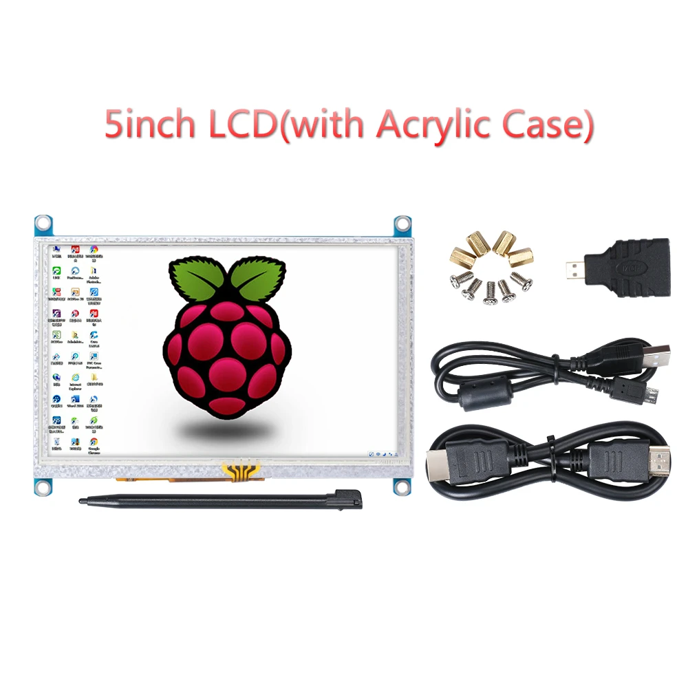 Raspberry Pi 3B + 5 дюймовый сенсорный ЖК экран HDMI 800x480 TFT с акриловым чехлом для 2