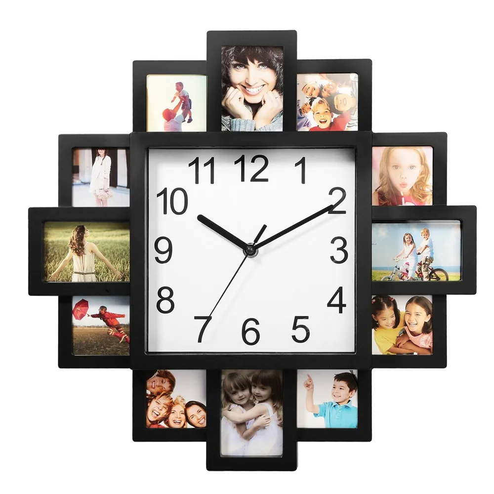 

16 Inch Photos Wall Clock Photo Frame Clock For Photographs Multi Aperture Collage Picture Display With 12 Pictures Available