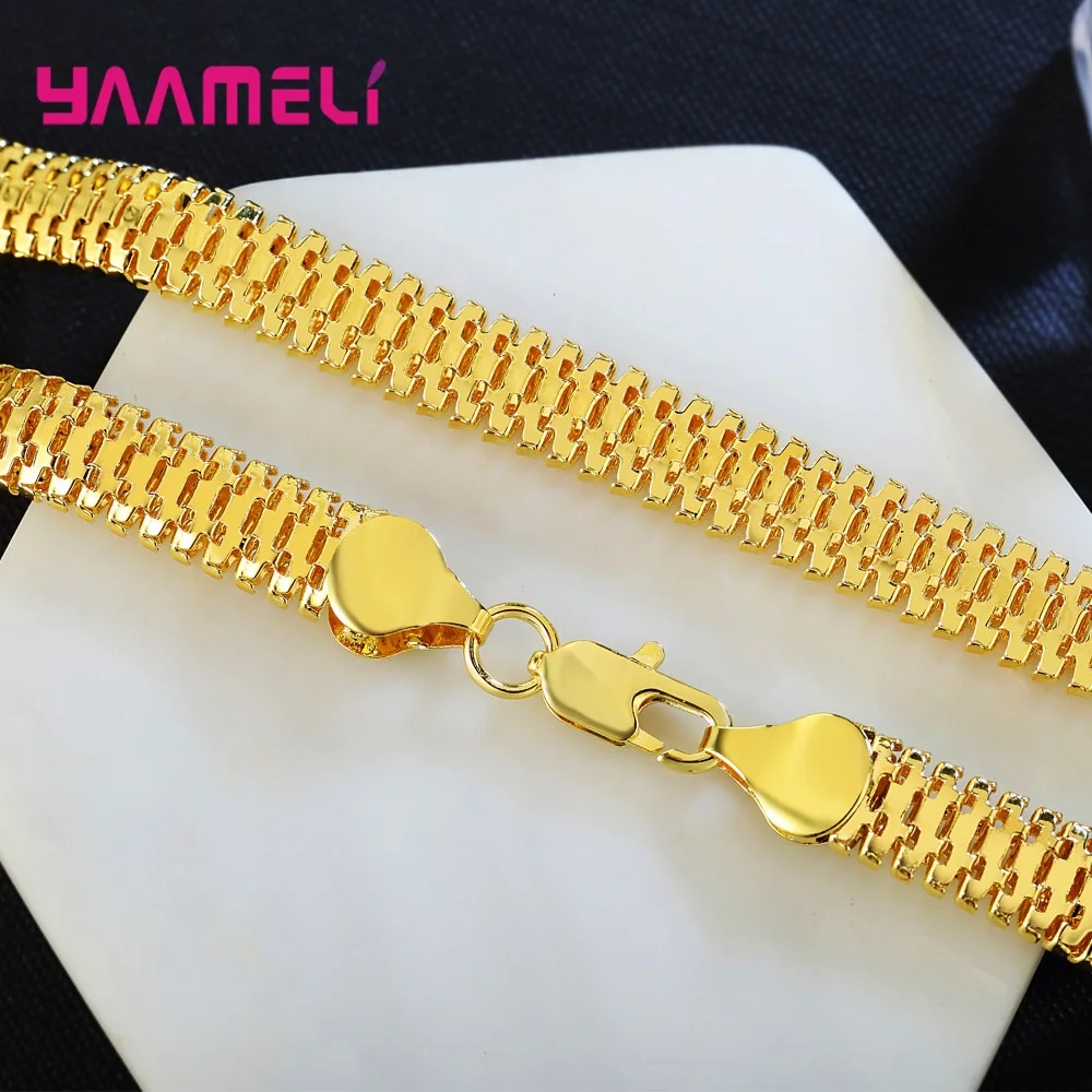 

Statement Wide Link 18KGF Chain Necklace for Men Women Yellow Gold Filled 10MM Fine 50CM Snake Collar Hip Hop Rock Jewellery
