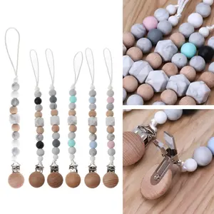 Новинка 2020, Детские зажимы для пустышки, силиконовые и буковые деревянные соски, зажимы, цепь, жевательная игрушка для новорожденных